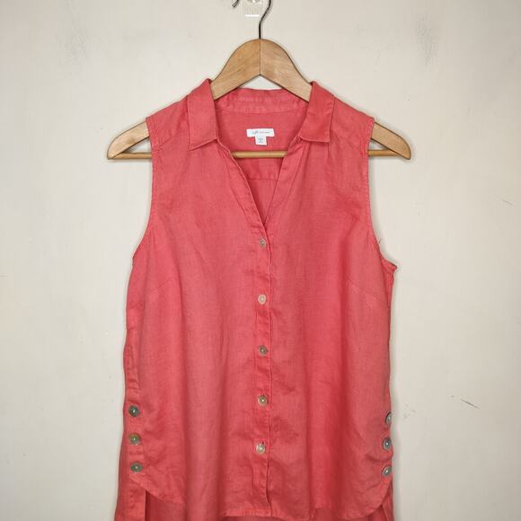 J. Jill Love Linen Sleeveless Shirt Button Up Hi Low Hem - Picture 2 of 8